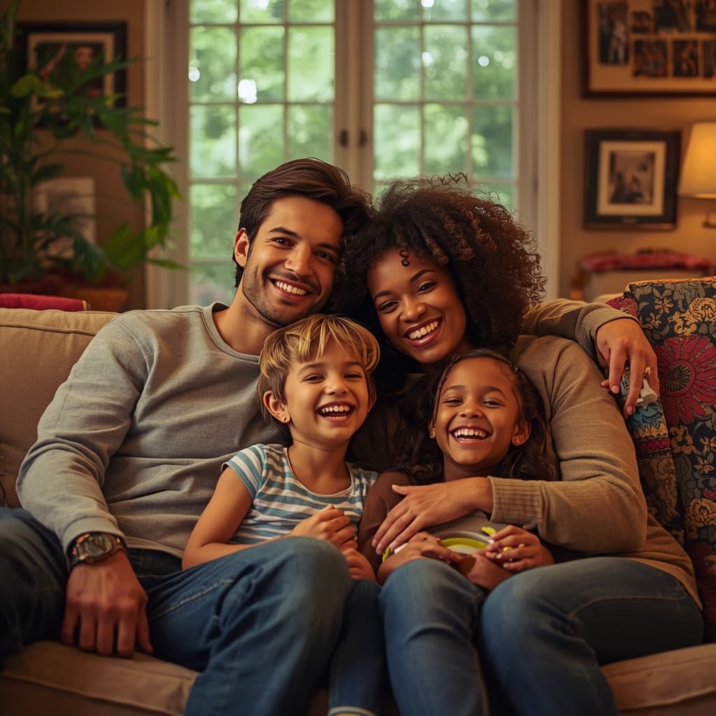 Happy family in pest-free home protected by Green Kill Pest Control East Meadow